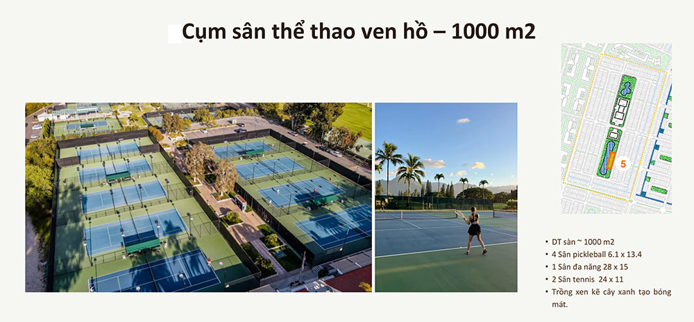 Cụm sân thể thao ven hồ rộng tới 1000 ha tại tiểu khu Ả Rập Sông Town